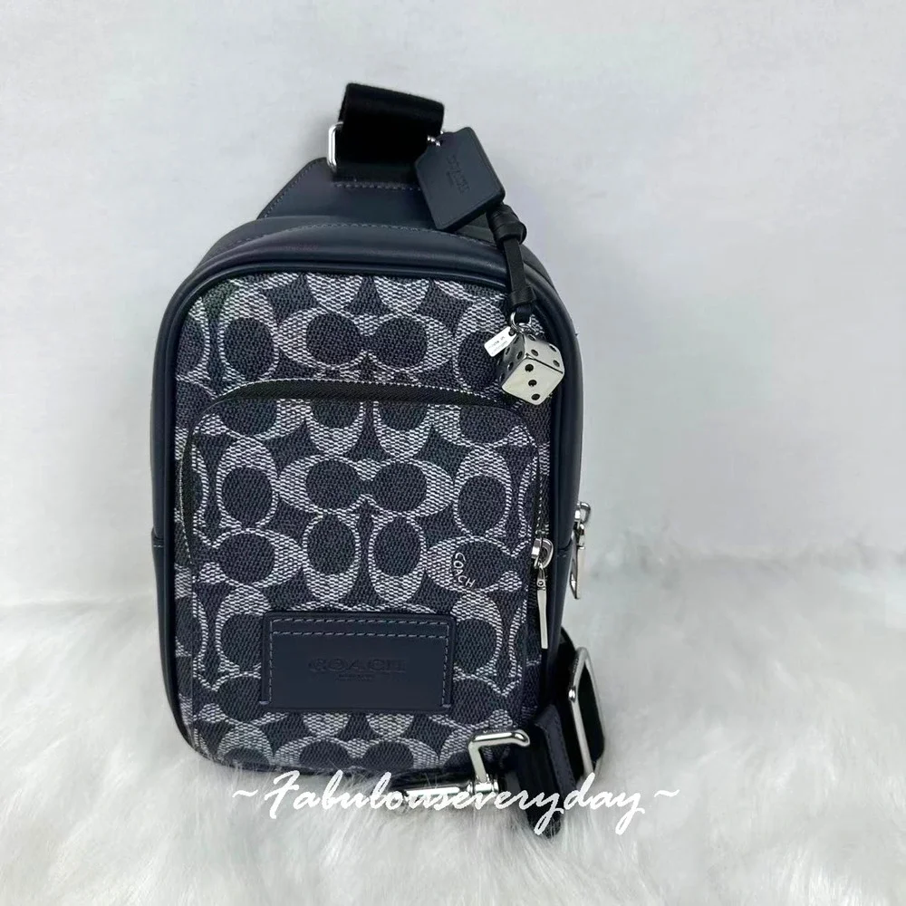 Coach Racer Sling Pack Signature Canvas With Charms/Silver/Denim Chalk CEB27 NWT